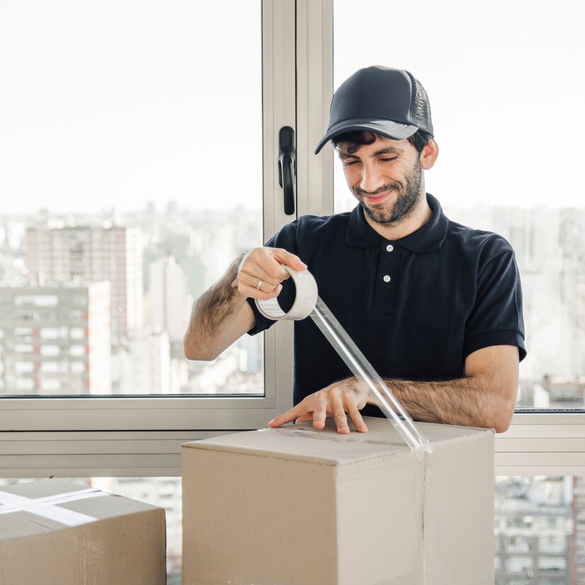 smiling-delivery-man-uniform-packing-cardboard-box_23-2147862248